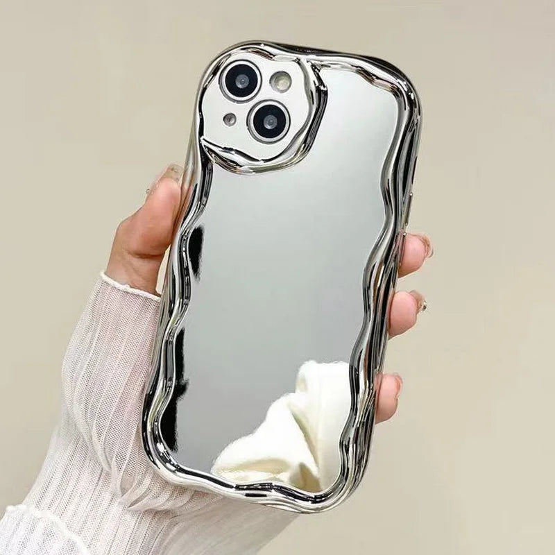 TSP97 Cute Phone Cases For iPhone 16, 15 Pro Max, 13, 11, 12, or 14 Plus - Electroplated Metallic Color - Wavy Border