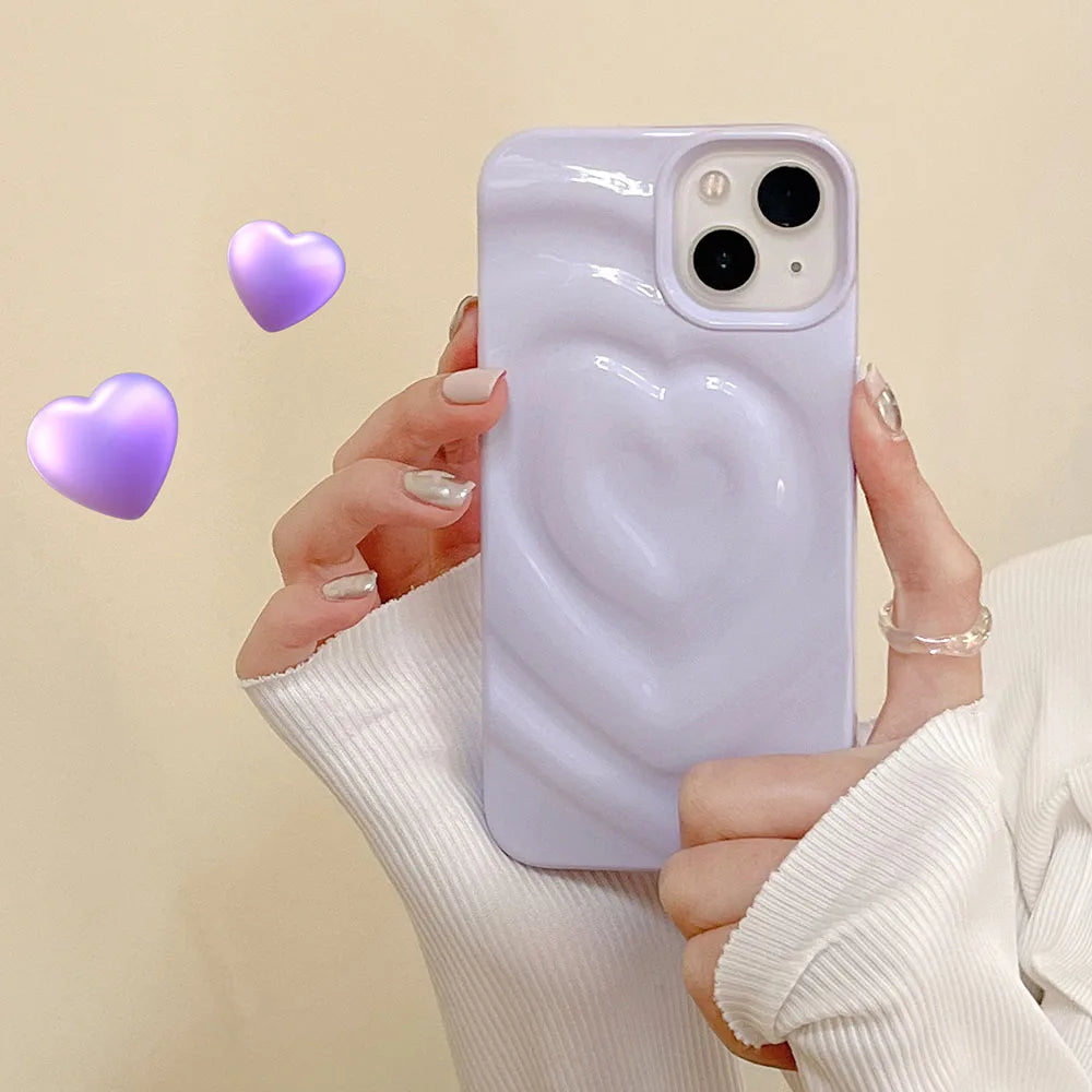 Cute Phone Cases For iPhone 13 14 11 12 Pro Max - 3D Pleated Water Ripple Heart