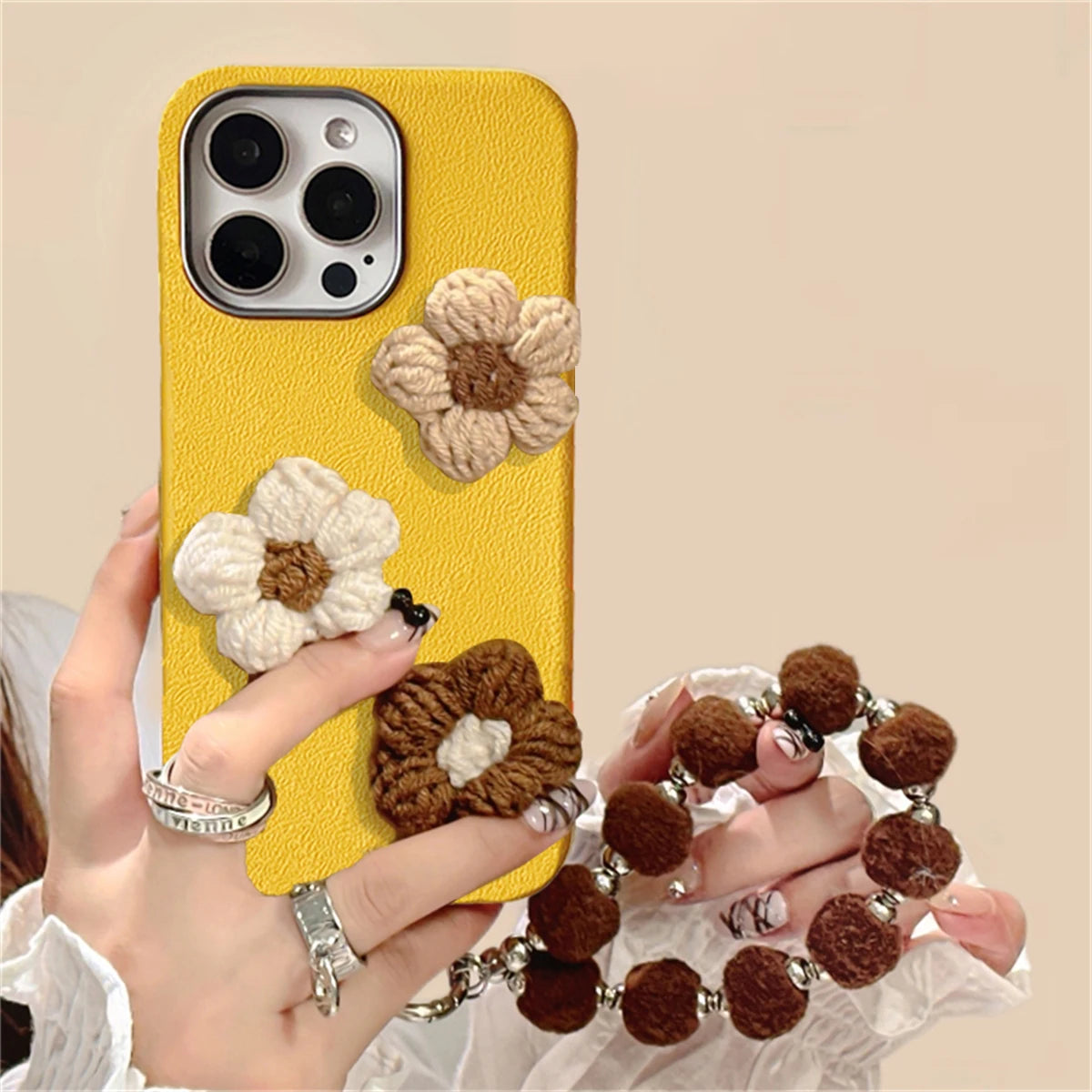 Cute Phone Cases for iPhone 11, 12, 13, 14, 15, and 16, including Pro Max and Plus versions - 3D Knitted Flower Pattern - TSP445