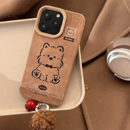 Cute Phone Cases For iPhone 16, 15, 14, 13 Pro Max - Cartoon Dog Back Cover with Fluffy Dangle - PC3411 - Touchy Style