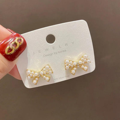 Charming Korean Earrings with White Pearls for Women - Charm Jewelry R1240