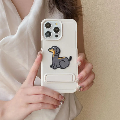 Cartoon Dog Cute Phone Case for iPhone 15, 14, 13, 12, and 11 Pro Max - Invisible Bracket with Built-in Stand - TSP212