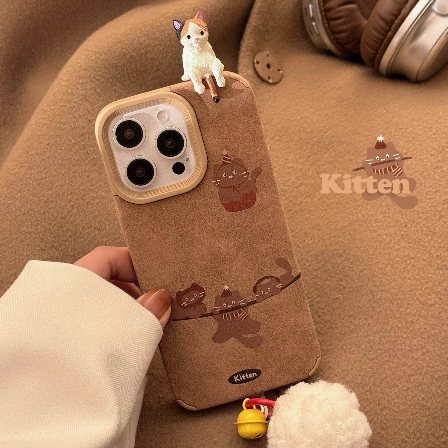 Cute Phone Cases For iPhone 16, 15, 14, 13, 12, 11 Pro Max - Kitten Cat Doll - Suede leather Cartoon Soft Cover - CC5140 - Touchy Style