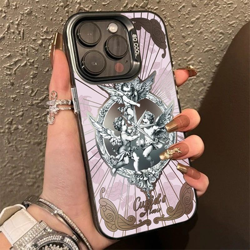 Cute Phone Cases For iPhone 15 14 13 12 11 Pro Max XS X XR 7 8 Plus SE 2022 - Cupid Angel Pattern - Laser Hard Bumper Cover