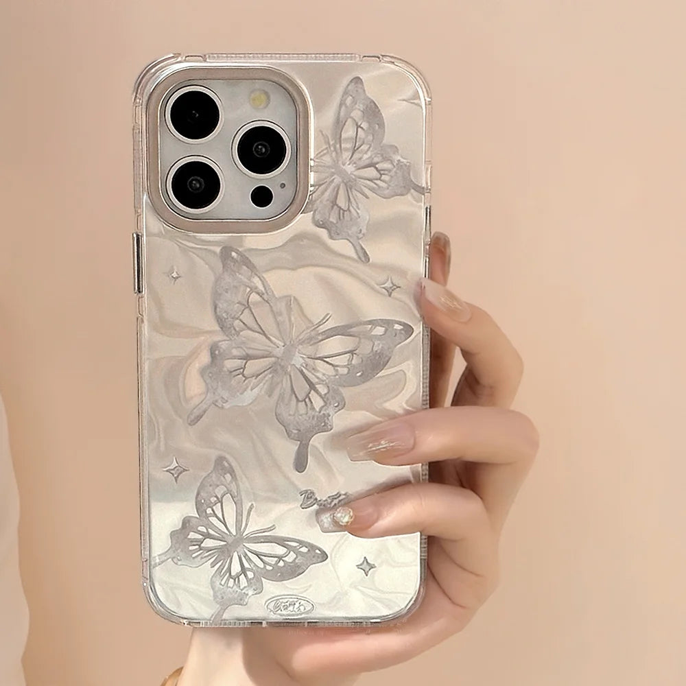 Cute Phone Cases For iPhone 15, 14, 13, 12 Pro Max, 14 Plus - Plating Water Ripple Butterfly Bumper Cover - PC2120