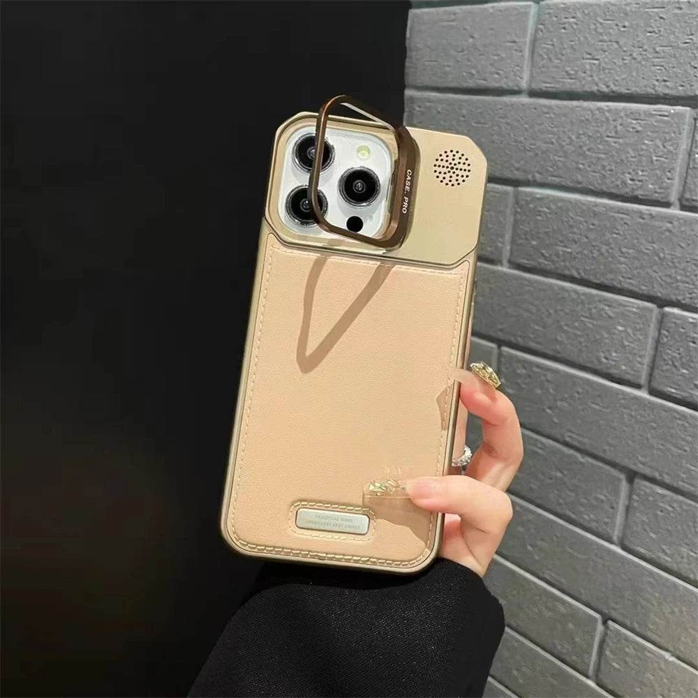 Cute Phone Cases For iPhone 16 Pro Max, 15, 14, 13, 12 Pro - Leather Cover with Alloy Lens Holder - PC1520 - Touchy Style