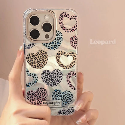 Cute Phone Cases: Leopard Print Love Heart IMD Silicone for iPhone 12-15 Pro Max - TSP299