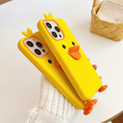 Cute Phone Cases For iPhone 16, 15, 14, 13, 12Mini, 11 Pro Max, 11 Plus, X, XR, XS - Soft Silicone 3d Little Yellow Duck - IC8021