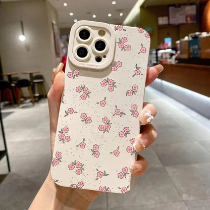 Cute Phone Cases - Flower Branch Pattern For iPhone 16 15 14 13 12 11 Pro Max XS XR 7 8 Plus - Matte Soft Silicone Bumper Cover