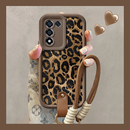 Cute Phon Cases For Galaxy A54, A34, A24, A14, A55, A35, A25, A73, A53, A33, A23, A51, A31, A72, A52, A32, A22, A13, A12, A06, A16 with Wrist Chain - Leopard Pattern - TSP485