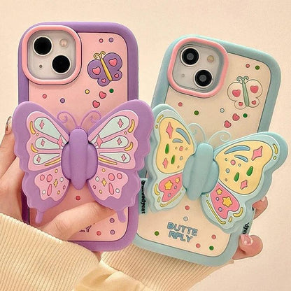 Cute Phone Cases For iPhone 15, 14, 13, 12, and 11 Pro Max - Big Butterfly Holder - Soft Cover - TSP258