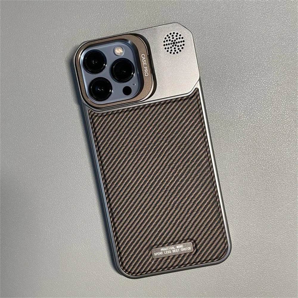 Cute Phone Cases For iPhone 16 Pro Max, 15, 14, 13, 12 Pro - Carbon Fiber Pattern - Cover with Kickstand - PC8030 - Touchy Style