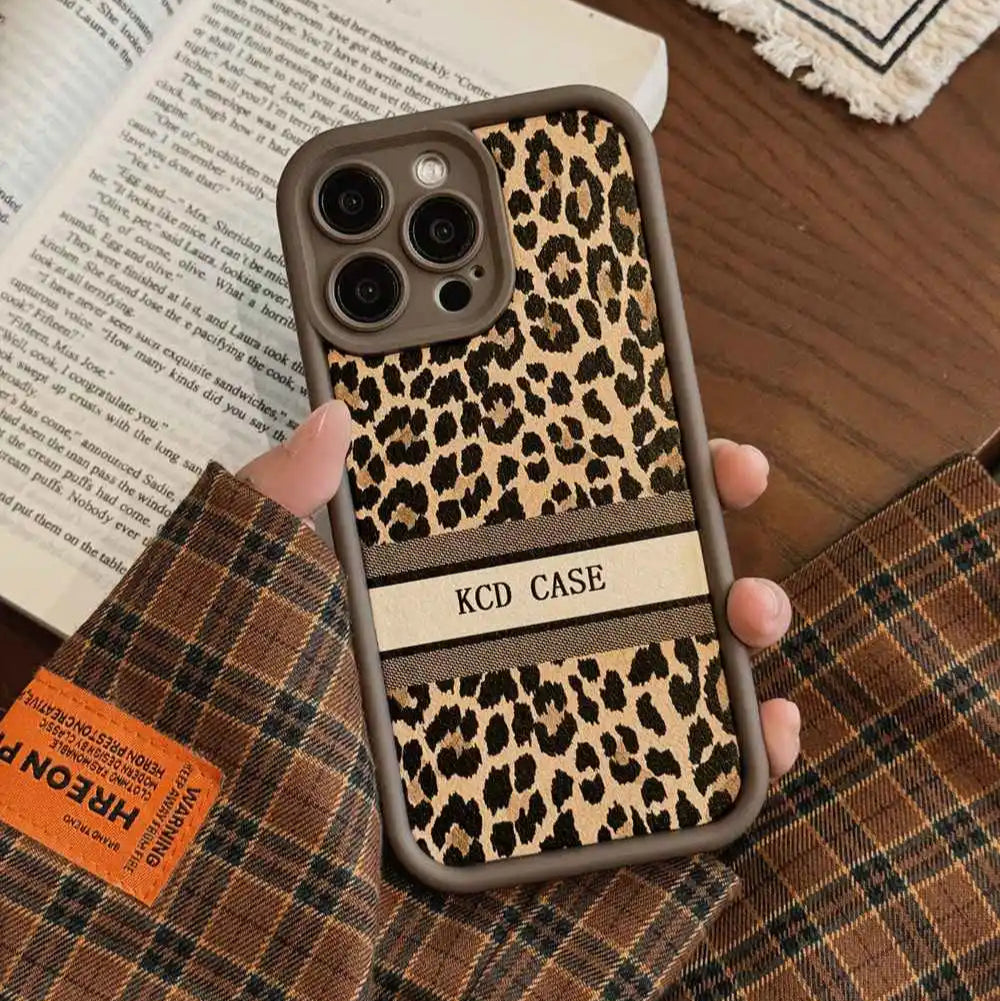 Cute Phone Cases For iPhone 16, 11, 12, 13, 14, 15 Pro Max - Soft Silicone Leopard Print - Leather Bumper Cover - IC4310