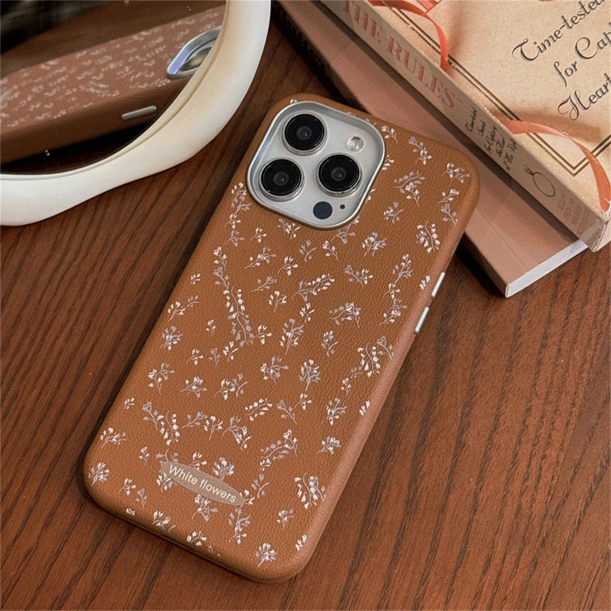 Cute Phone Cases for iPhone 13, 14, 15, or 16 Pro Max with Wristband - Vintage 3D Rose Pattern - TSP438