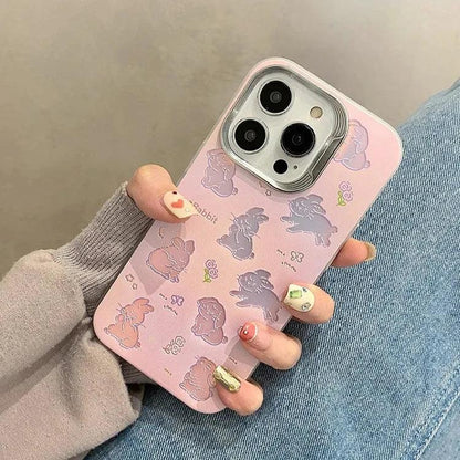 Cute Phone Cases For iPhone 11, 12, 13, 14, and 15 Pro Max - Hollowed Out Rabbit - Pink Laser Cover - TSP269