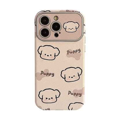 Cute Phone Cases For iPhone 16, 15, 14, 13, 12 Pro Max, 15 Plus - Funny Sweet Puppy Dog Pattern - Leather Cover - PC9120