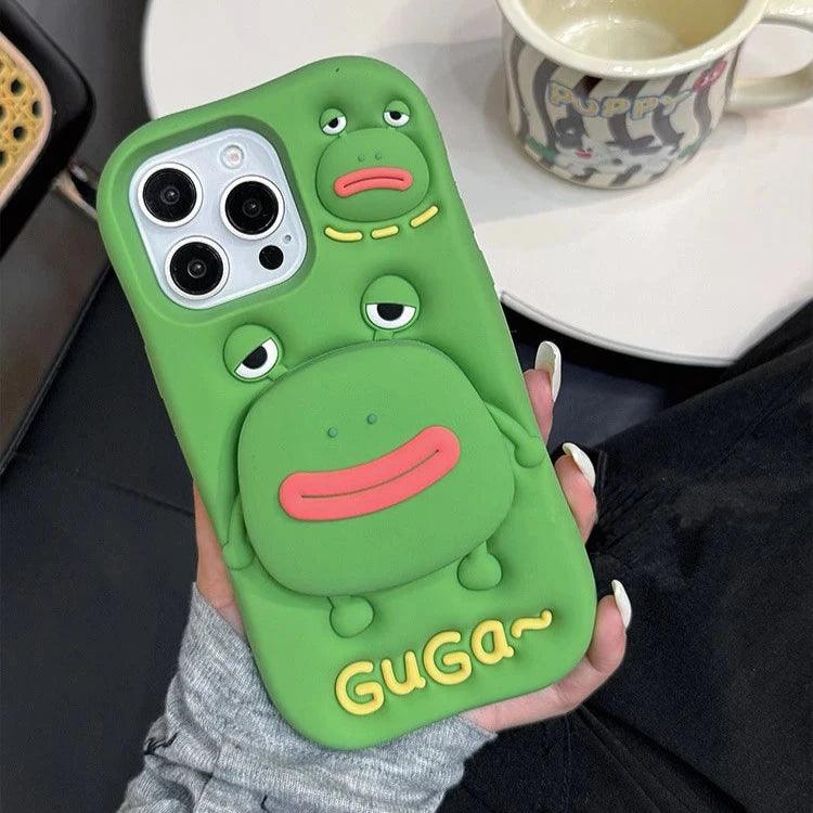 Cute Phone Cases For iPhone 11, 12, 13, 14, and 15 Pro Max - Funny 3D Big Mouth Frog - Hidden Holder - TSP273