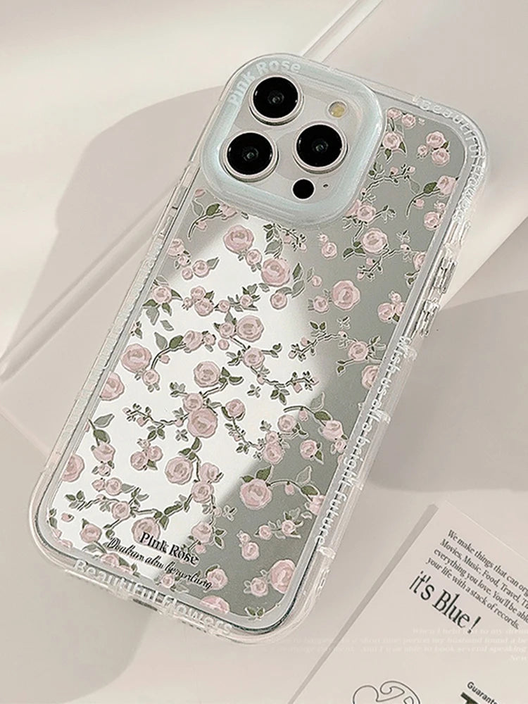 Cute Phone Cases: Pink Rose Makeup Mirror for iPhone 15 Pro Max, 14, 13, 12, and 11 - TSP300