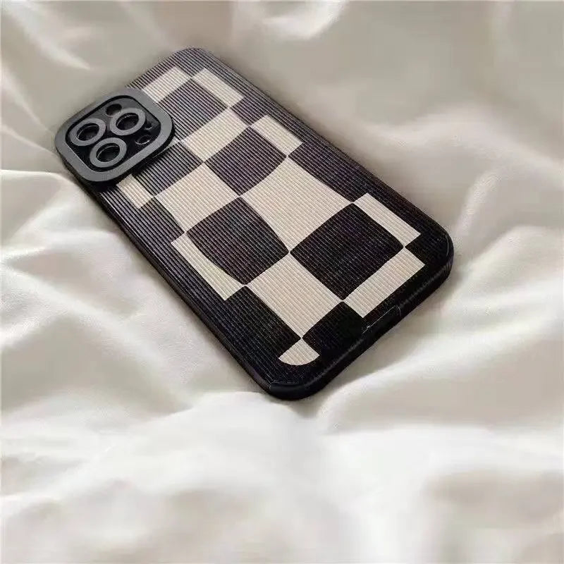 Black White Grid Cute Phone Cases For iPhone 16 15 14 11 7 8 Plus X XR XS 11 13 12 Pro Max