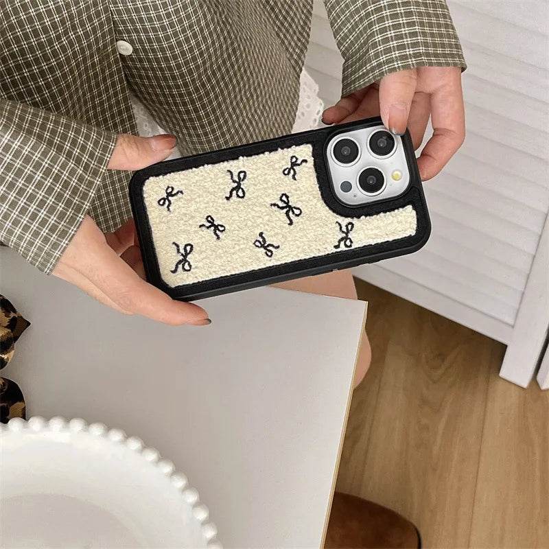 Cute Phone Cases For iPhone 16, 15, 14, 13 Pro Max - Plush Bow Tie Art - Sweet Soft Cover - CC5340 - Touchy Style