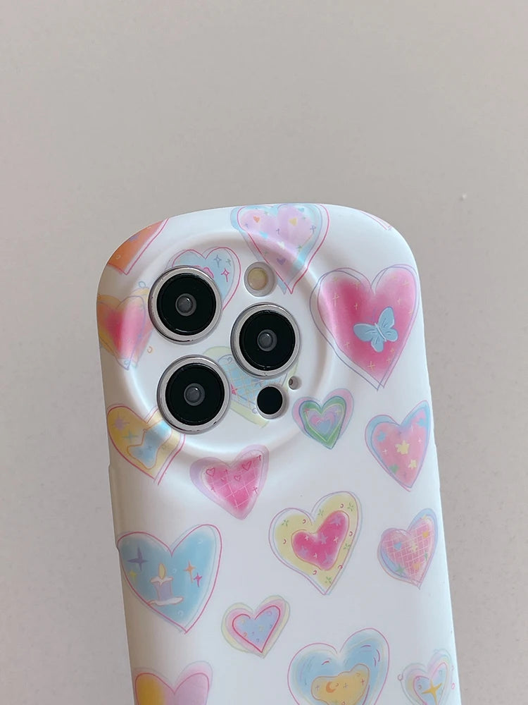 Cute Phone Cases - Colorful Love Heart Liquid Skin Silicone for iPhone 11-15 Pro Max - TSP294