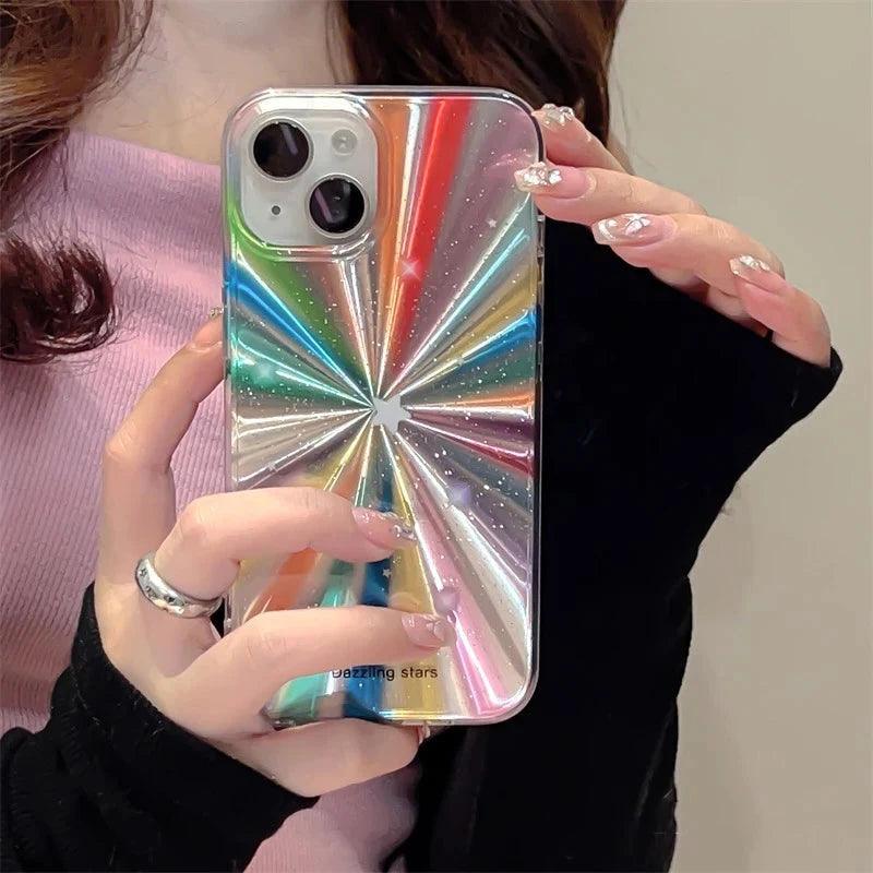 Cute Phone Cases For iPhone 15 Pro Max, 14, 13, 11, 12, or 15 Plus - Colorful Rainbow Stars - Glitter Cover - TSP278