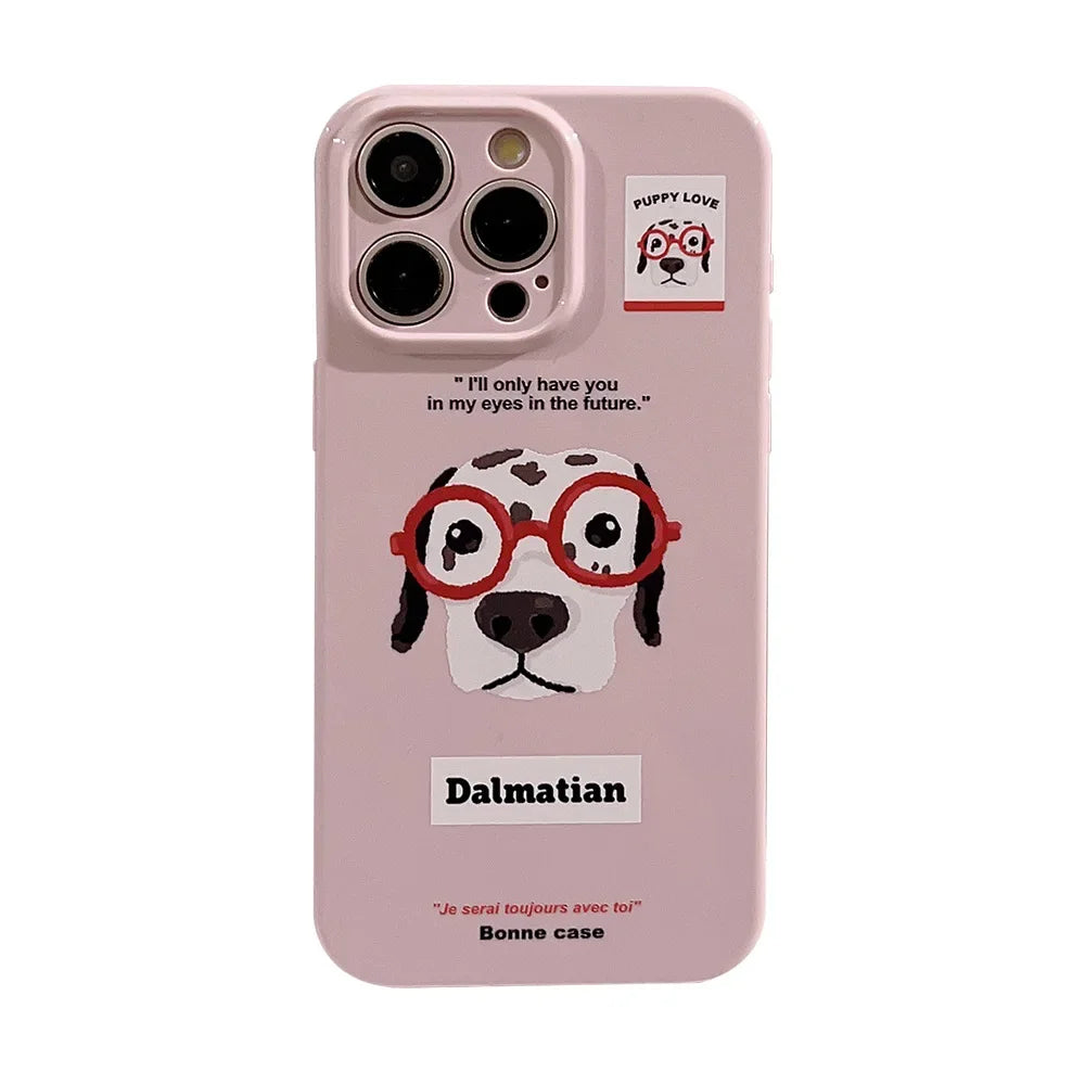 Cute Phone Cases For iPhone 16, 15, 14, 13, 12 Pro Max, 15 14 Plus - Funny Schnauzer Puppy Dalmatian Dog Cartoon Cover - IC1090