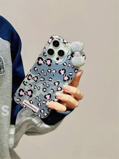 Cute Phone Cases: Stylish Leopard 3D Glitter Bow for iPhone 11-15 Pro Max - TSP317