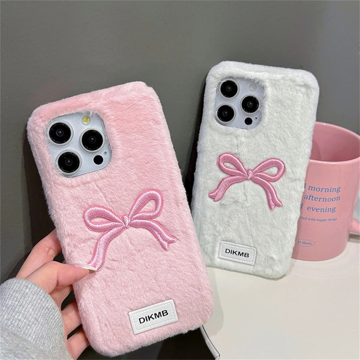 Cute Phone Cases for iPhone 16, 15, 14, and 13 Pro Max - 3D Embroidery Bow Plush Back Cover - TSP446