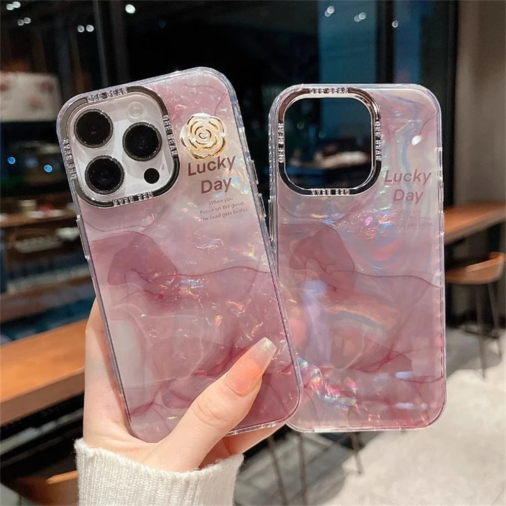 Cute Phone Cases For iPhone 15 Pro Max, 14, 13, 11, or 12 - Glitter Laser, Shiny Floral, Marble Pattern - TSP260