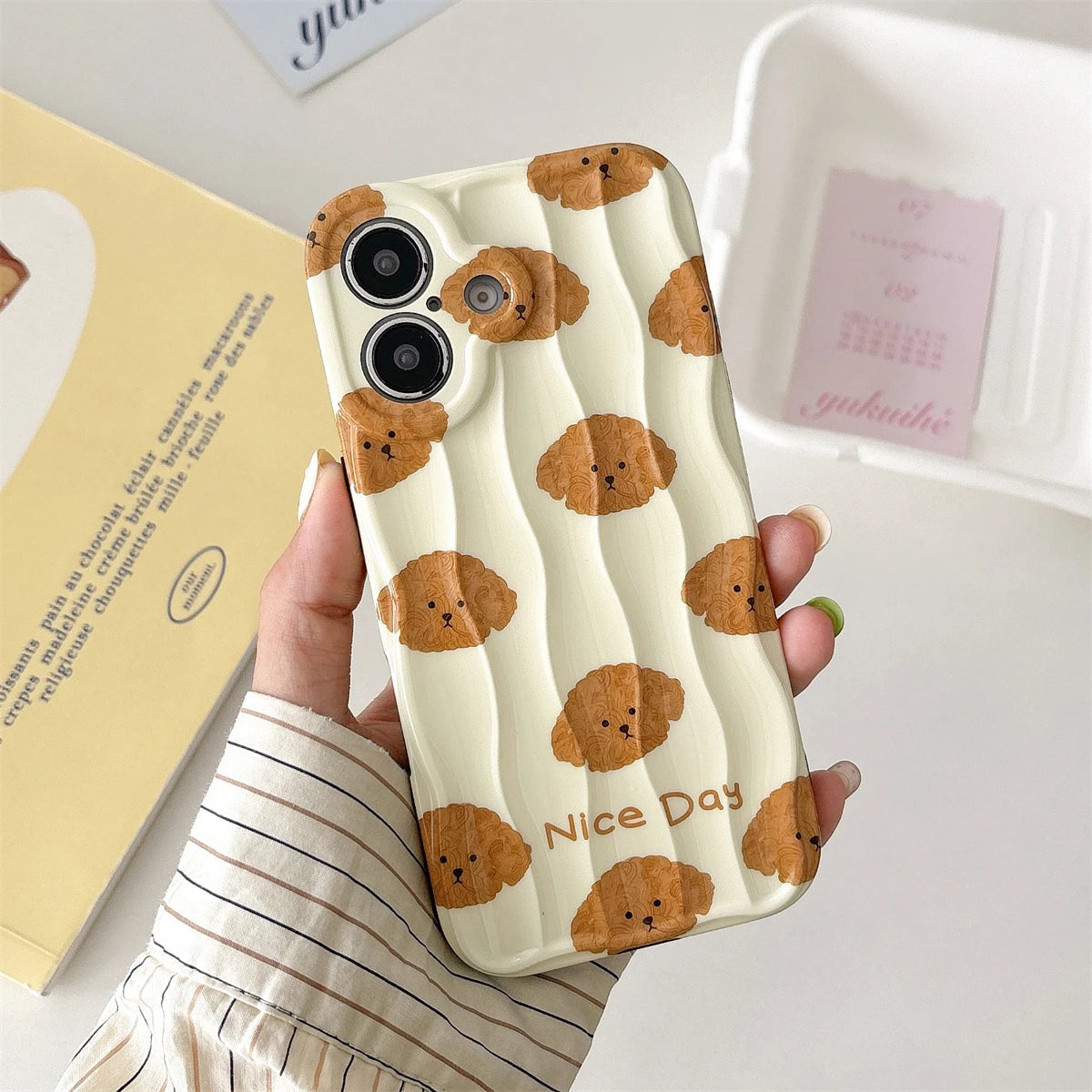 Cute Phone Cases For iPhone 16, 15, 14, 13, 12 Pro Max - Cartoon Teddy Dog - 3D Wavy Soft Cover - PC1520