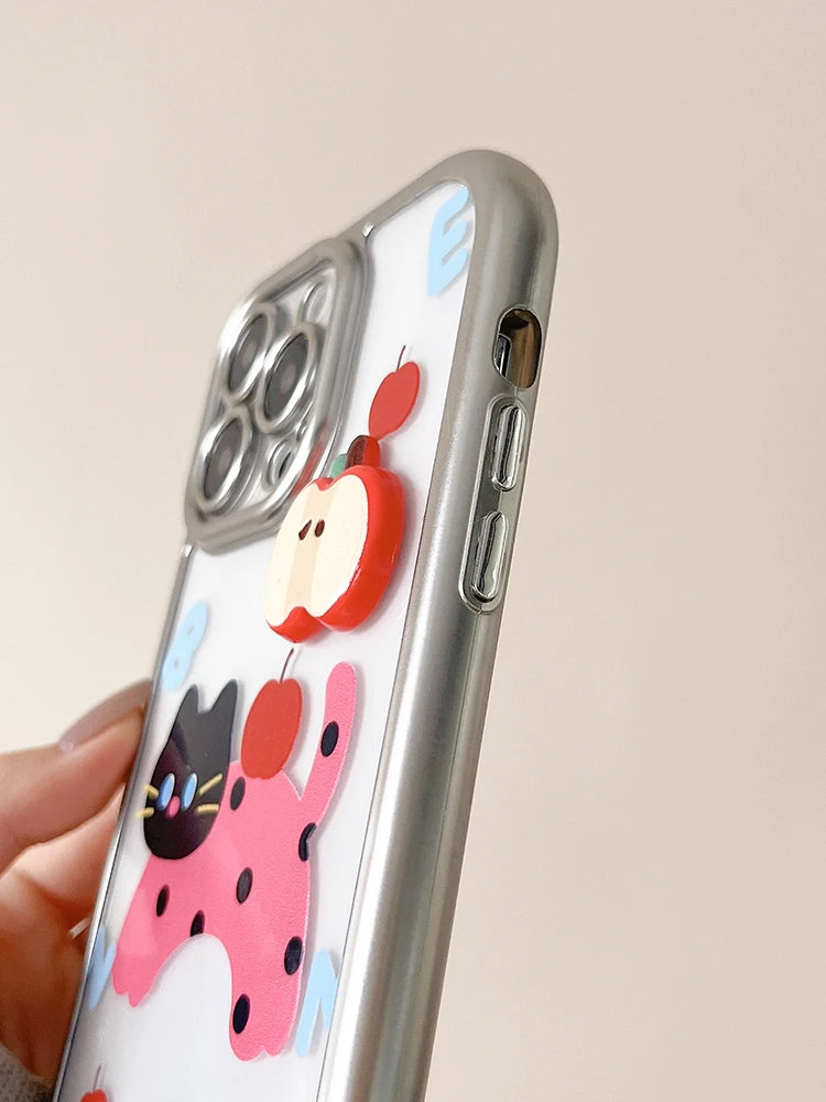 Cute Phone Cases: Cartoon Cat Silver Bumper for iPhone 11-15 Pro Max - TSP307