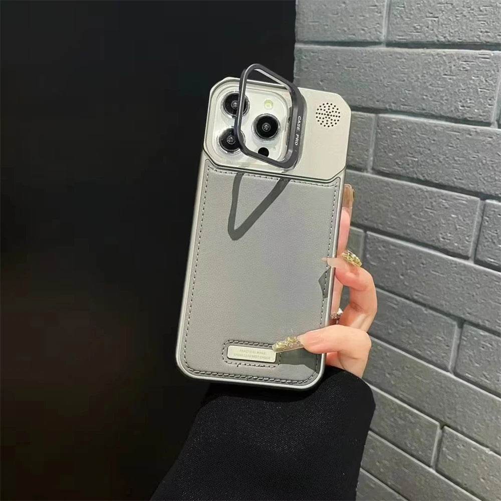 Cute Phone Cases For iPhone 16 Pro Max, 15, 14, 13, 12 Pro - Leather Cover with Alloy Lens Holder - PC1520 - Touchy Style