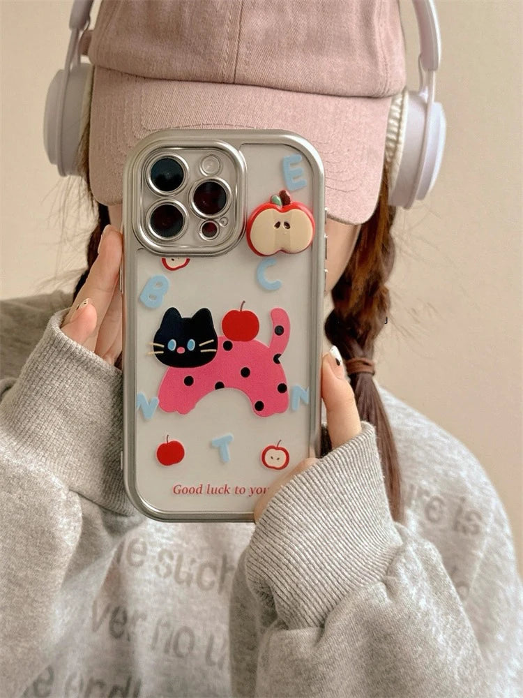 Cute Phone Cases: Cartoon Cat Silver Bumper for iPhone 11-15 Pro Max - TSP307