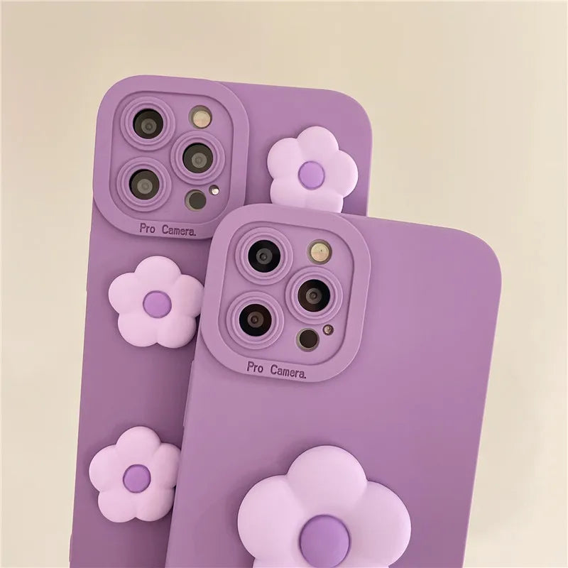 Cute Phone Cases For iPhone 14, 11 Pro Max, 12 Mini, 13, and many more -  3D Cartoon Flower, Soft Cover - TSP429