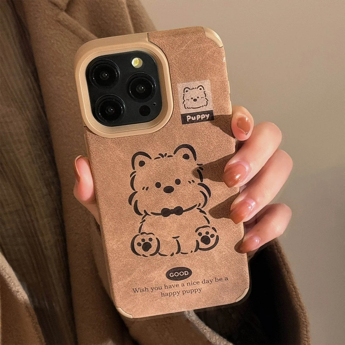 Cute Phone Cases For iPhone 16, 15, 14, 13 Pro Max - Cartoon Dog Back Cover with Fluffy Dangle - PC3411 - Touchy Style