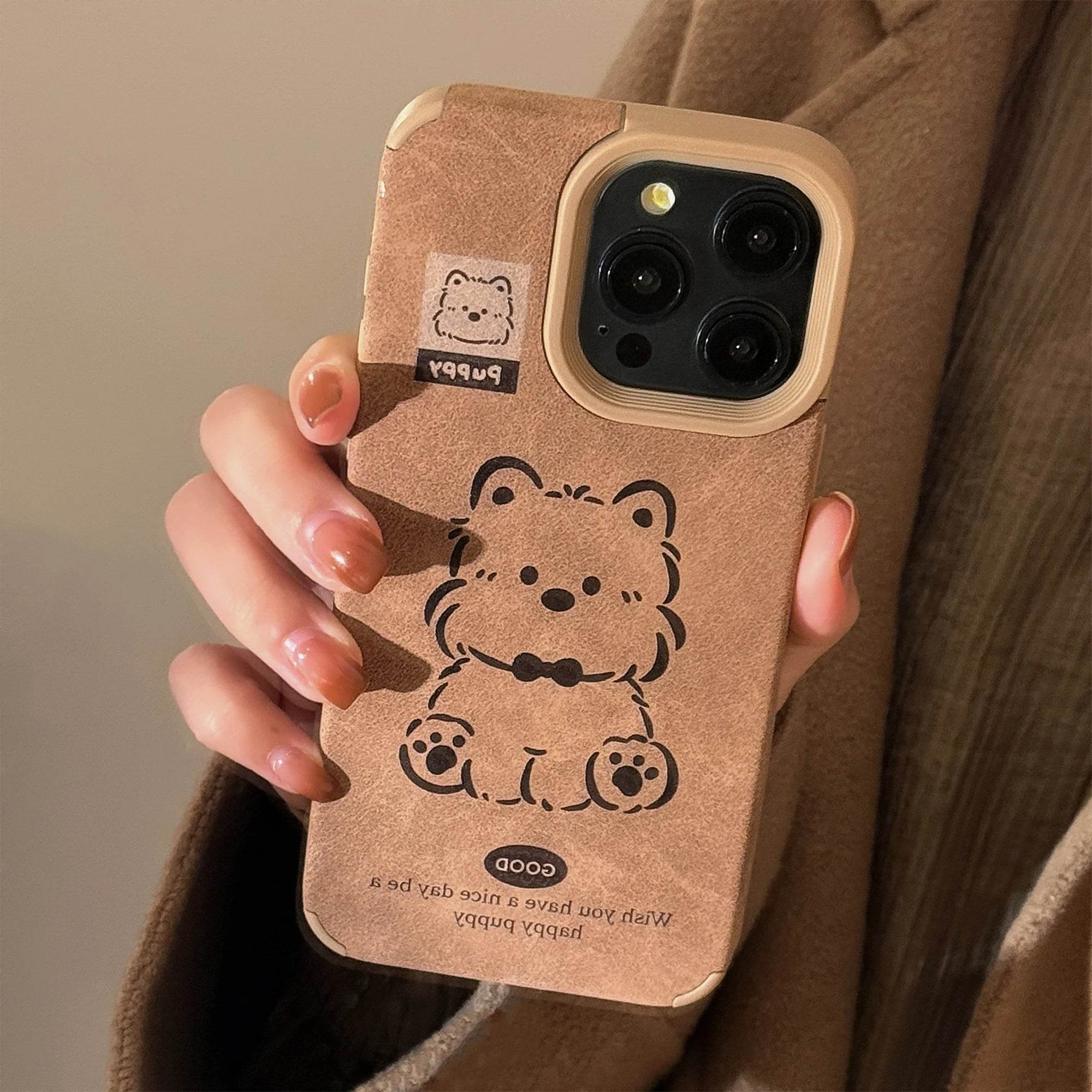 Cute Phone Cases For iPhone 16, 15, 14, 13 Pro Max - Cartoon Dog Back Cover with Fluffy Dangle - PC3411 - Touchy Style