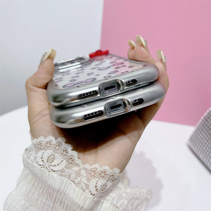 Cute Phone Cases: Leopard Bowknot Cat Ear Silver Case for iPhone 15/14/13/12 Pro Max - TSP313