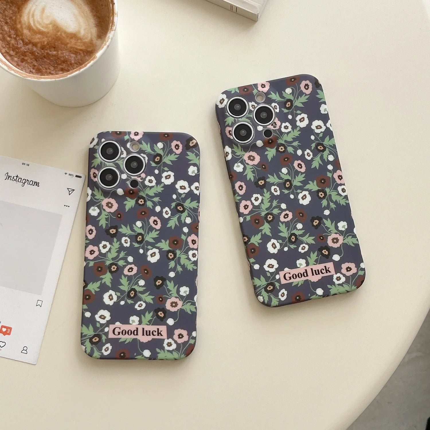 Cute Phone Cases For iPhone 16, 15, 14, 13, 12 Pro Max - Fairy Luck White Black Flowers Art Cover - IC0111