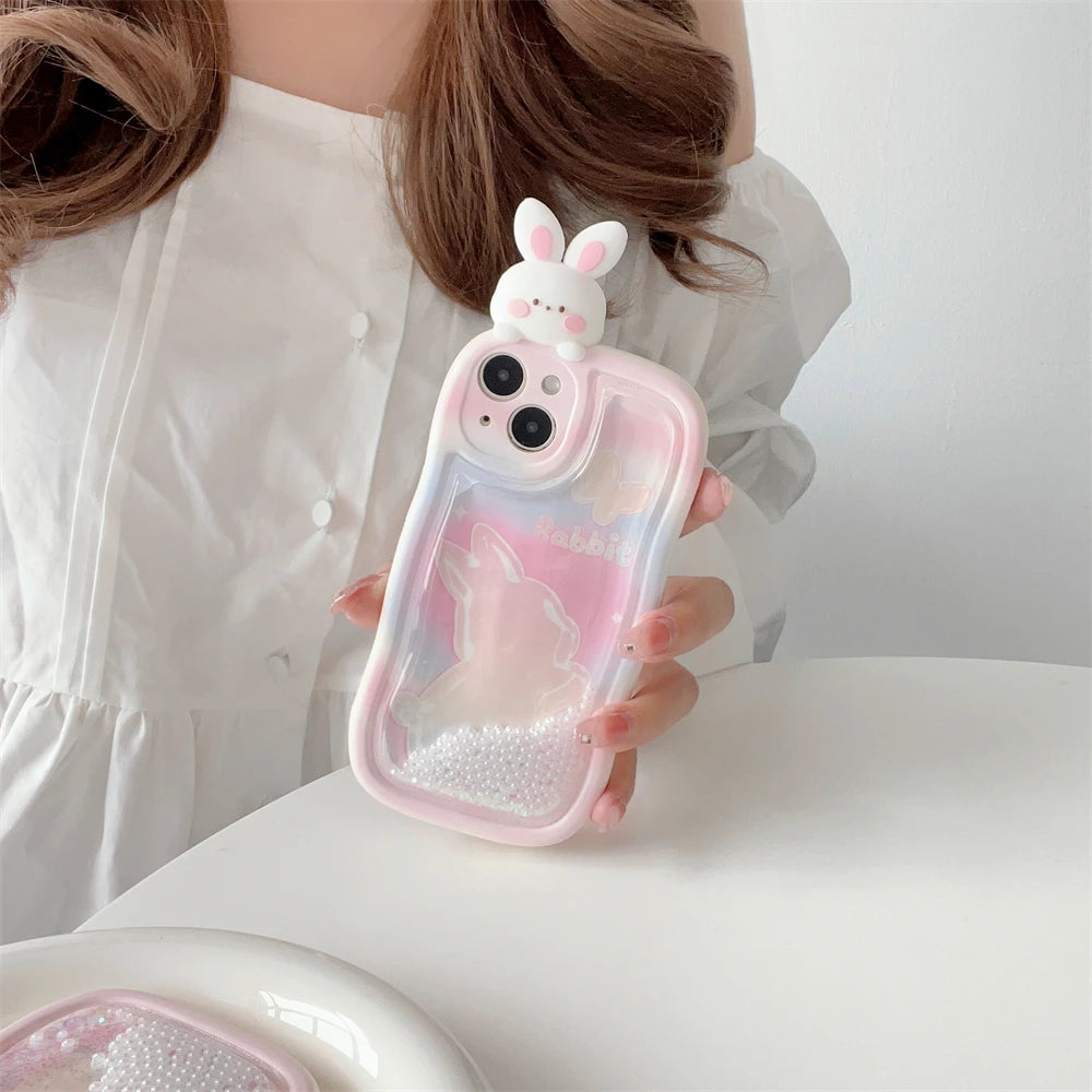 Cute Phone Cases: 3D Rabbit Quicksand Glitter Silicone for iPhone 11-15 Pro Max - TSP291