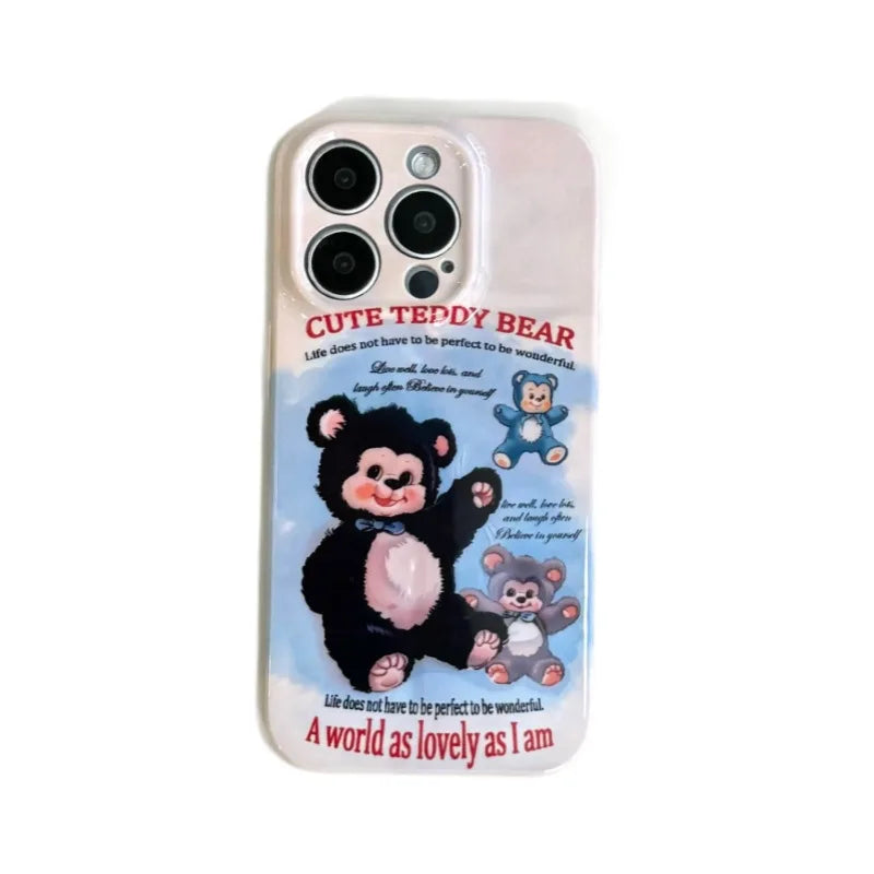 Cute Phone Cases For iPhone 16, 15, 14, 13, 12, 11 Pro Max - Plush Bear Doll Art - Cartoon Sweet Cover - CC7121