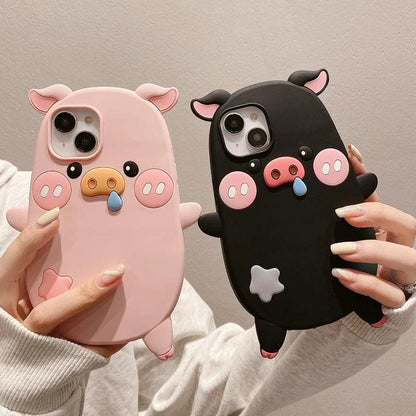 Cute Phone Cases For iPhone 14, 12, 11, 13, 15 Pro Max - Cartoon Funny Snot Pig - Soft Cover - TSP252