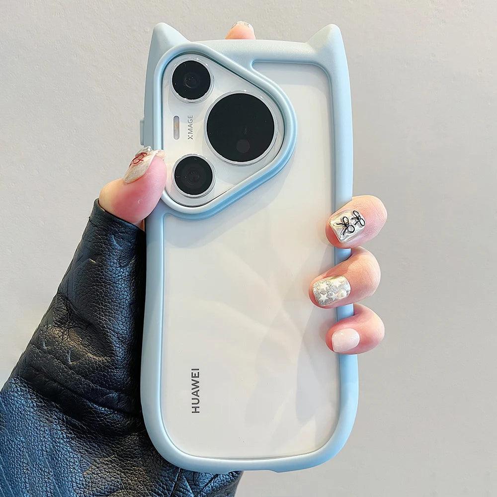 TSP163 Cute Phone Cases For Huawei Mate 40, 50, 60, P50, 60, 70 Pro Ultra, Honor 50, and Nova 9, 10, 11, and 12 - 3D Cat Ear Hard Acrylic Bumper Cover - Touchy Style