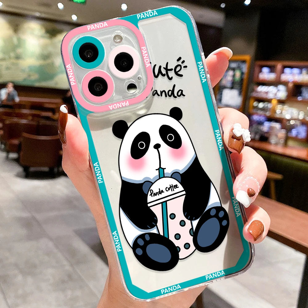 Cartoon Panda Transparent Cute Phone Cases For Galaxy A54 5G A53 A52 A34 A33 A13 A32 A12 S23 Ultra S22 S20 S21 FE A23 A51 A50 A73 A72 A71 A22 A21S Covers