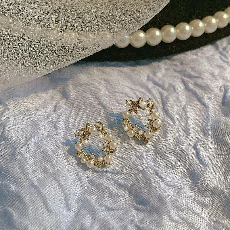 Charming Korean Earrings with White Pearls for Women - Charm Jewelry R1240