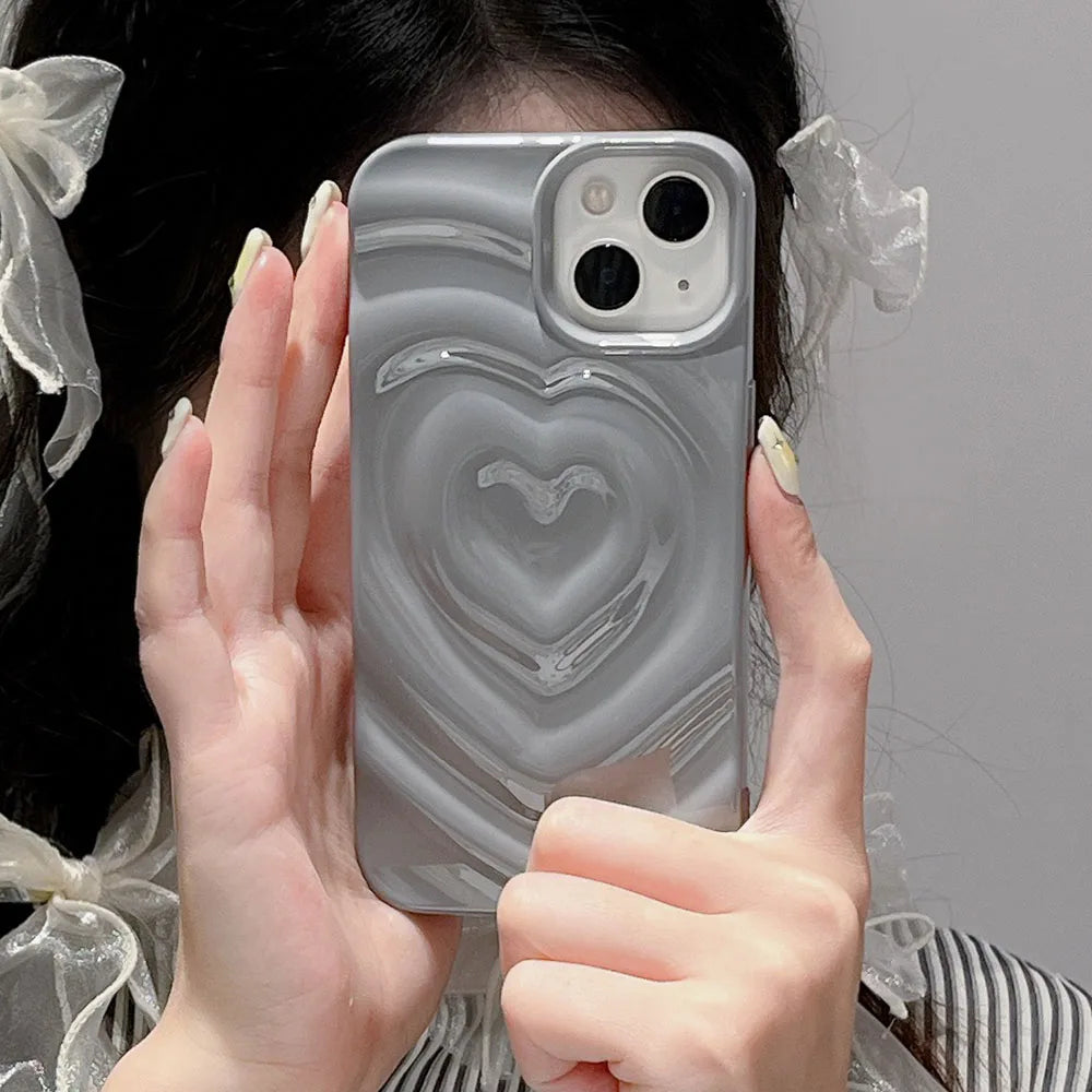 Cute Phone Cases For iPhone 13 14 11 12 Pro Max - 3D Pleated Water Ripple Heart