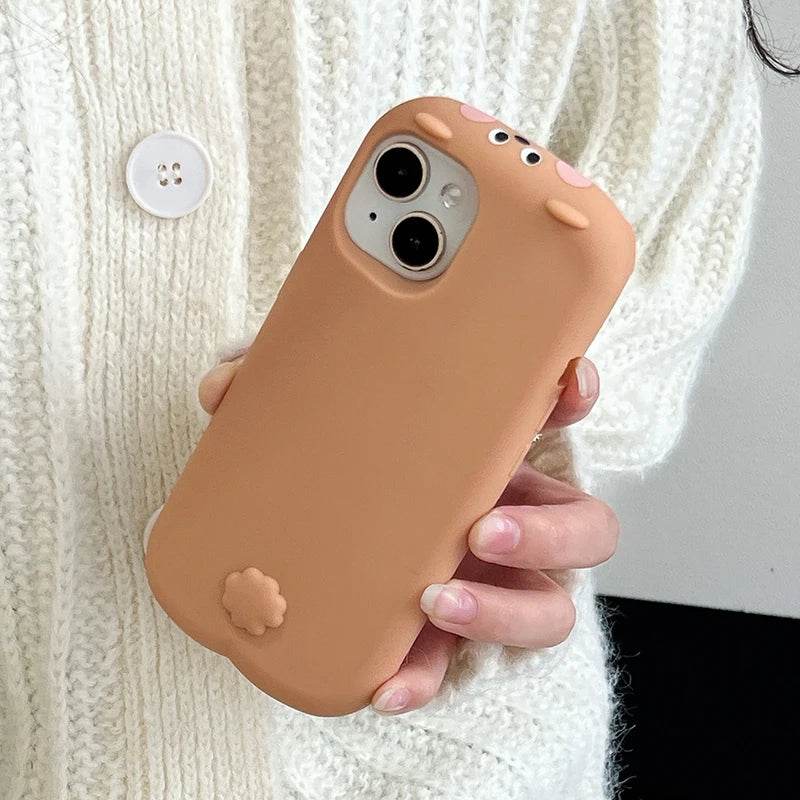 Cute Phone Cases For iPhone 16 Pro Max, 15, 13, 14 - 3D Milk Tea Bear - Soft Silicone Cover Shell - PC1010 - Touchy Style