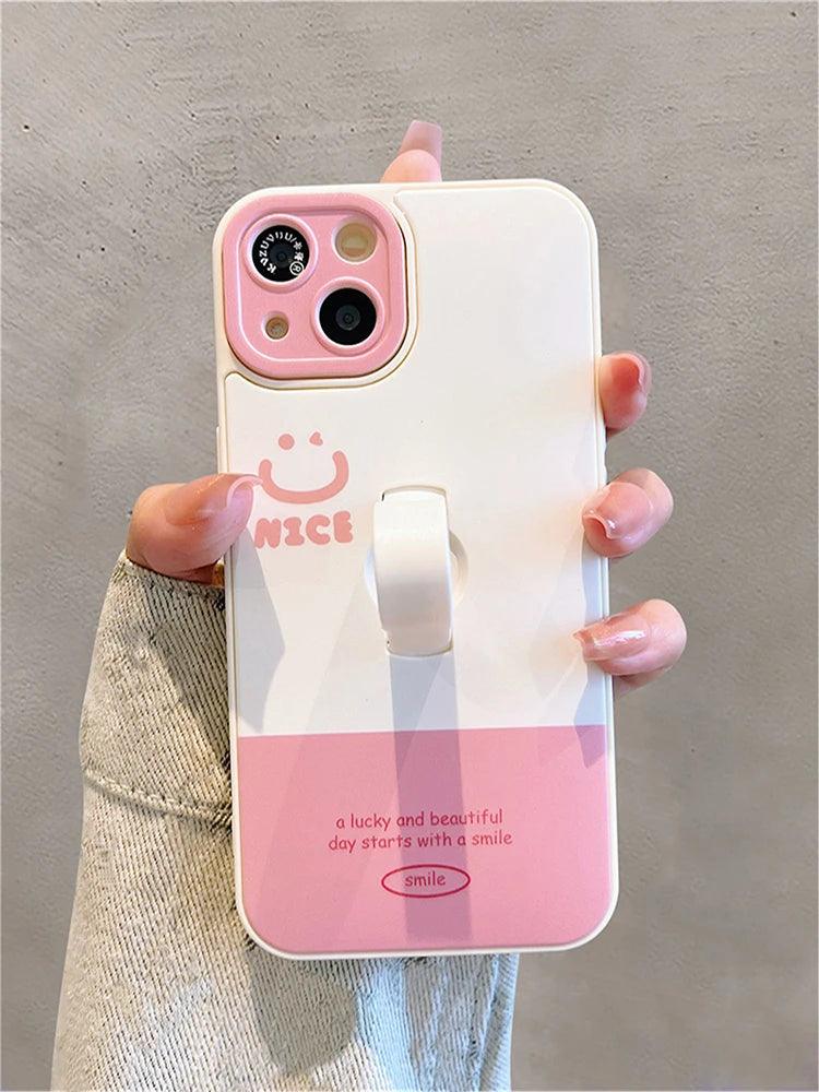 Cute Phone Cases for iPhone 11, 12, 13, 14, and 15 Pro Max - &quot;Nice Smile&quot; Words with Invisible Bracket - TSP209