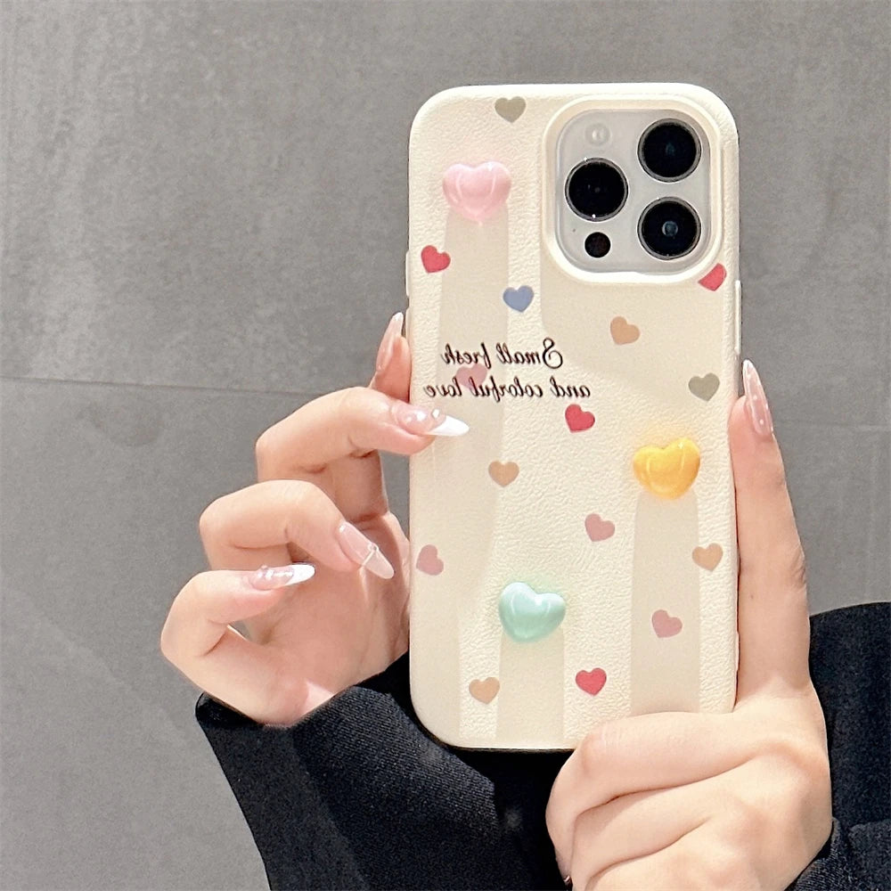 Cute Phone Cases for iPhone 15, 14, 13, 12, and 11 Pro Max - 3D Hearts &amp; Flowers - Leather Cover - TSP334