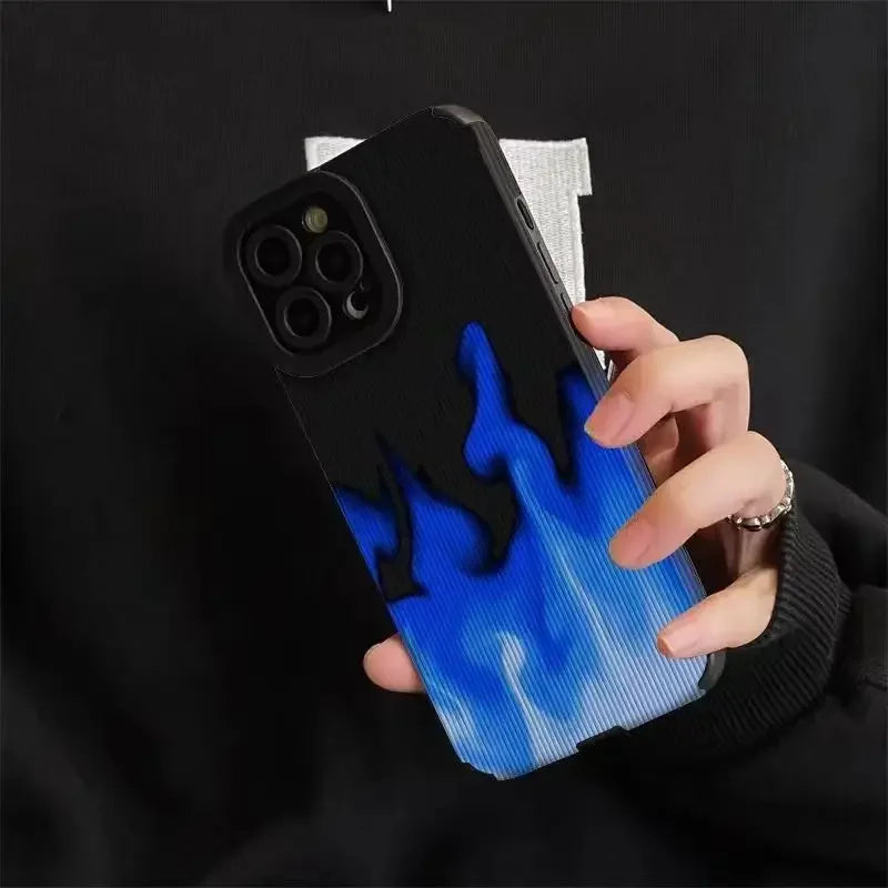 Cute Gradient Blue Fire Phone Case for iPhone 16, 15, 14, 13, 11, 12 Pro, XS Max, Mini, 6, 7, 8 Plus, X, XR - Cover